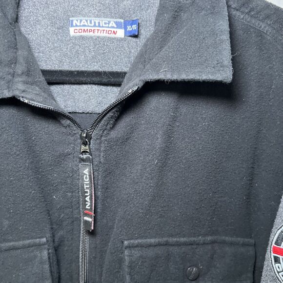 Nautica Competition Quarter Zip Fleece Mens XL Black Gray Vintage 90s Patch - Picture 3 of 8